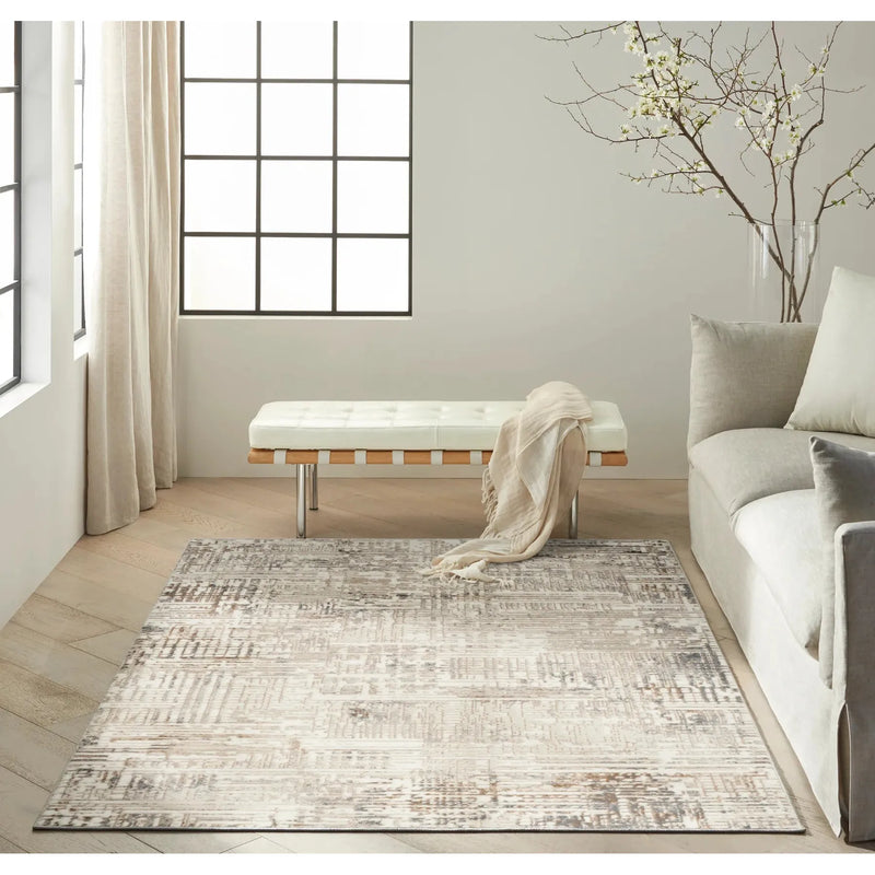 Calvin Klein Enchanting ECH05 Cream Grey Synthetic Fibers Modern Area Rug - 5 Ft x 7 Ft