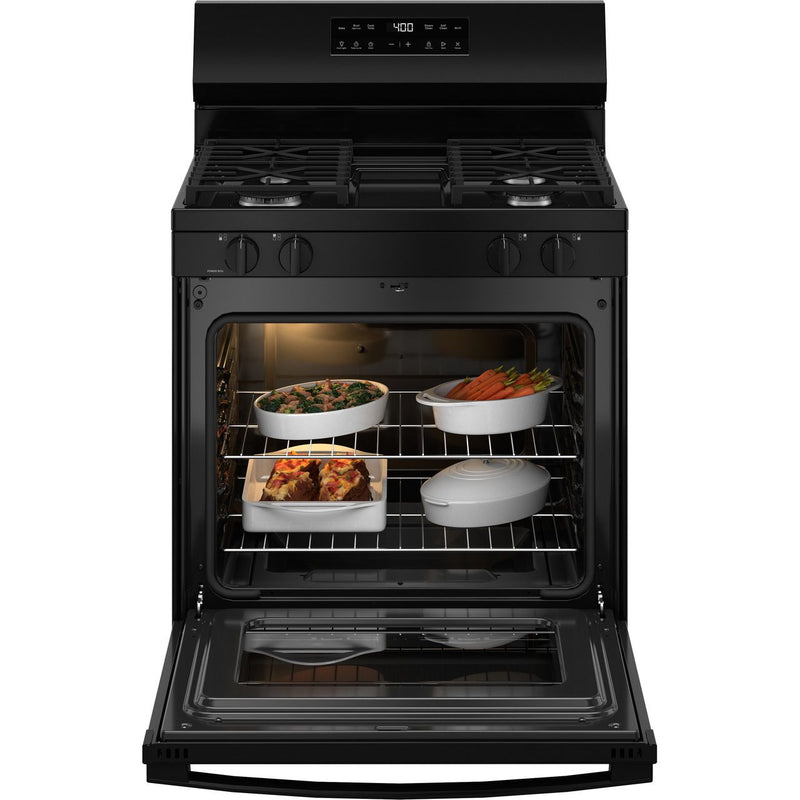 30” Black Gas Range with Built-In WiFi, 4 Sealed Burners & 5.3 cu. ft. Oven – Self-Clean & Storage Drawer | GE Appliances