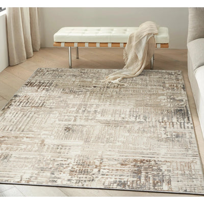 Calvin Klein Enchanting ECH05 Cream Grey Synthetic Fibers Modern Area Rug - 5 Ft x 7 Ft