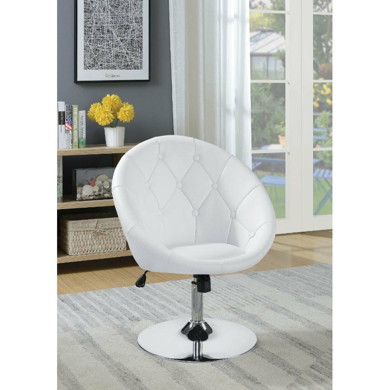 Round Tufted Swivel Chair White And Chrome