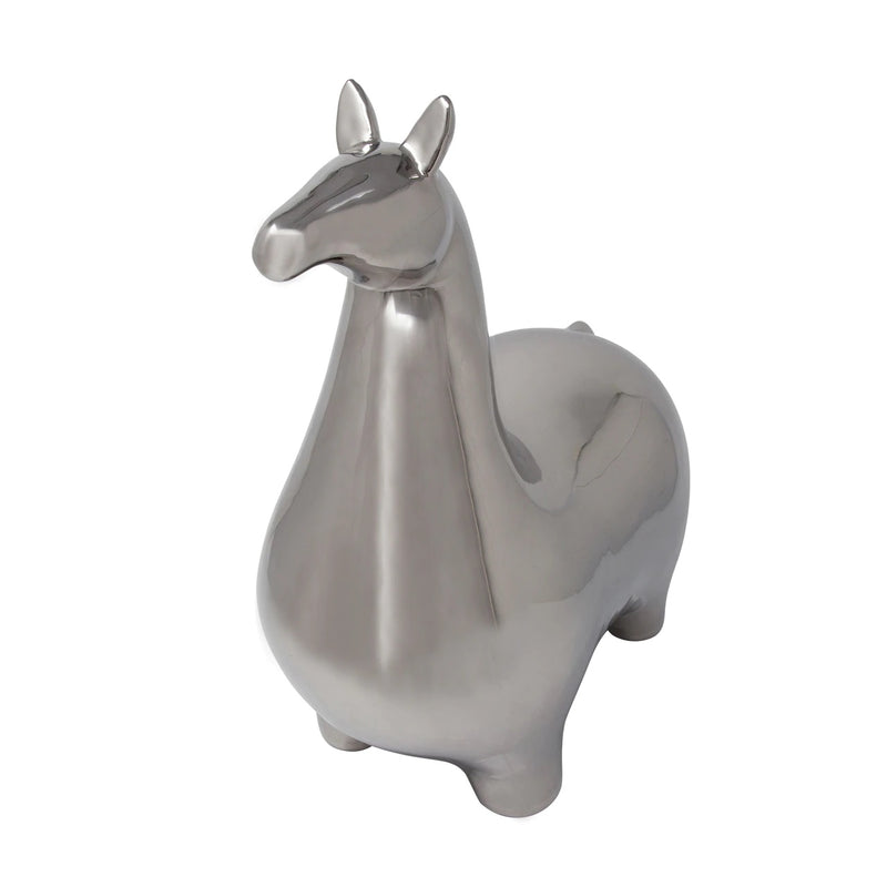 SILVER CERAMIC LLAMA, 14.5"