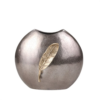 Aluminum 14'' Round Vase With Gold Leaf, Bronze - Casa Muebles