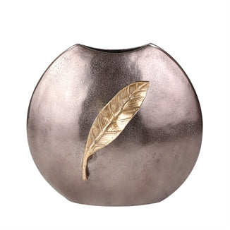 Aluminum 12'' Round Vase With Gold Leaf, Bronze - Casa Muebles