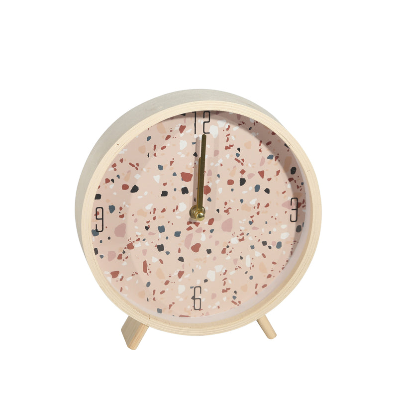 WOOD 8" TERRAZZO TABLE CLOCK,PINK - Casa Muebles