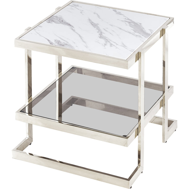 METAL / MARBLE GLASS SIDE TABLE, SILVER / WHITE KD