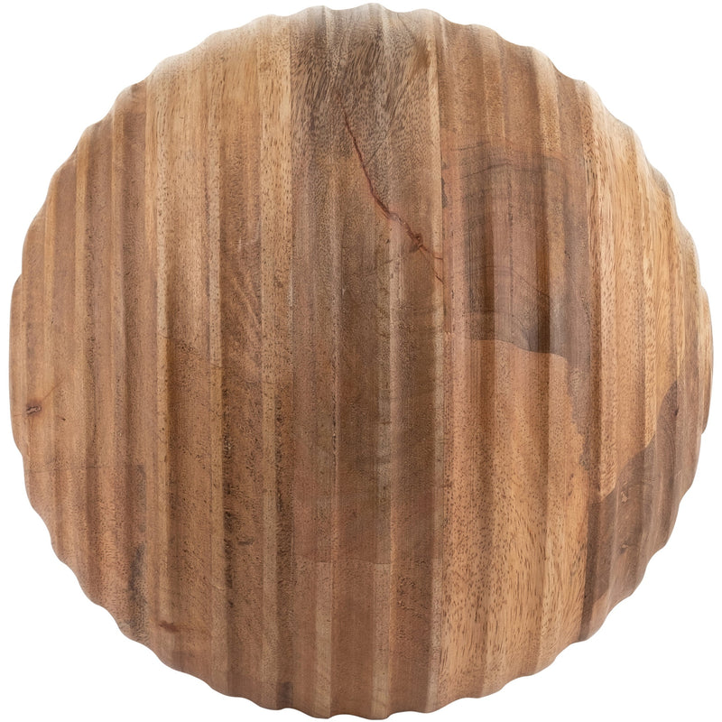 8" WOODEN ORB W/ RIDGES, NATURAL
