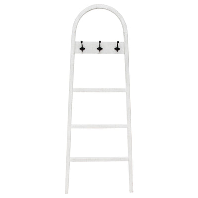 WOODEN DECORATIVE 68" LADDER W/ HOOKS, WHITE