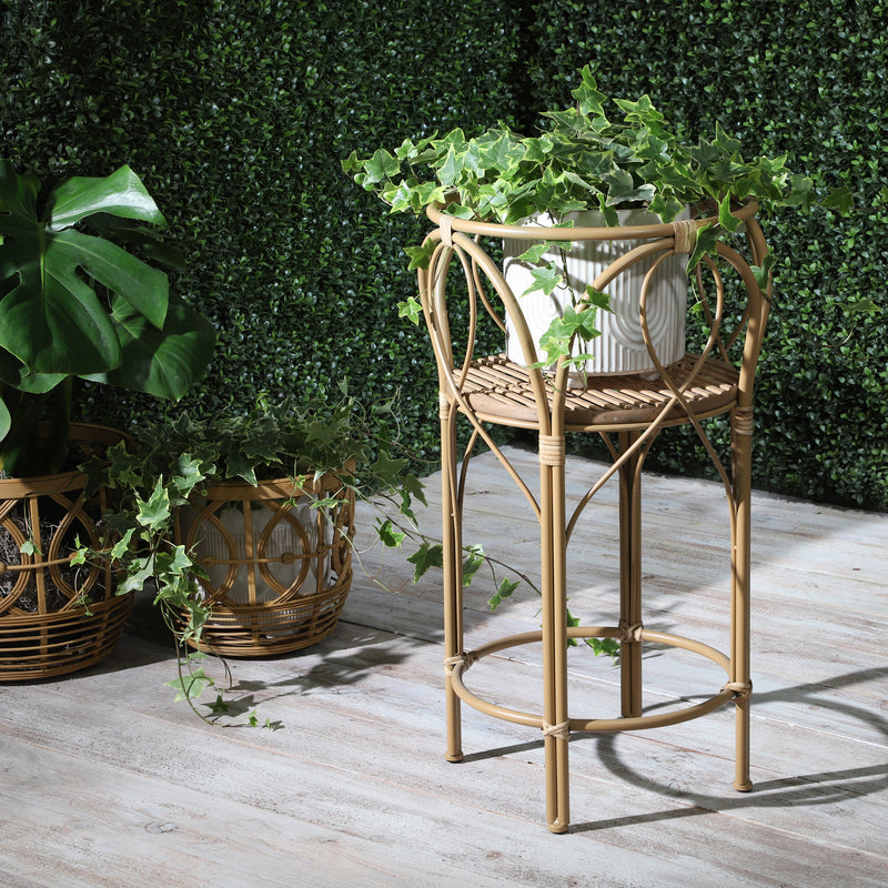 26"H METAL/WICKER PLANTER STAND, BROWN