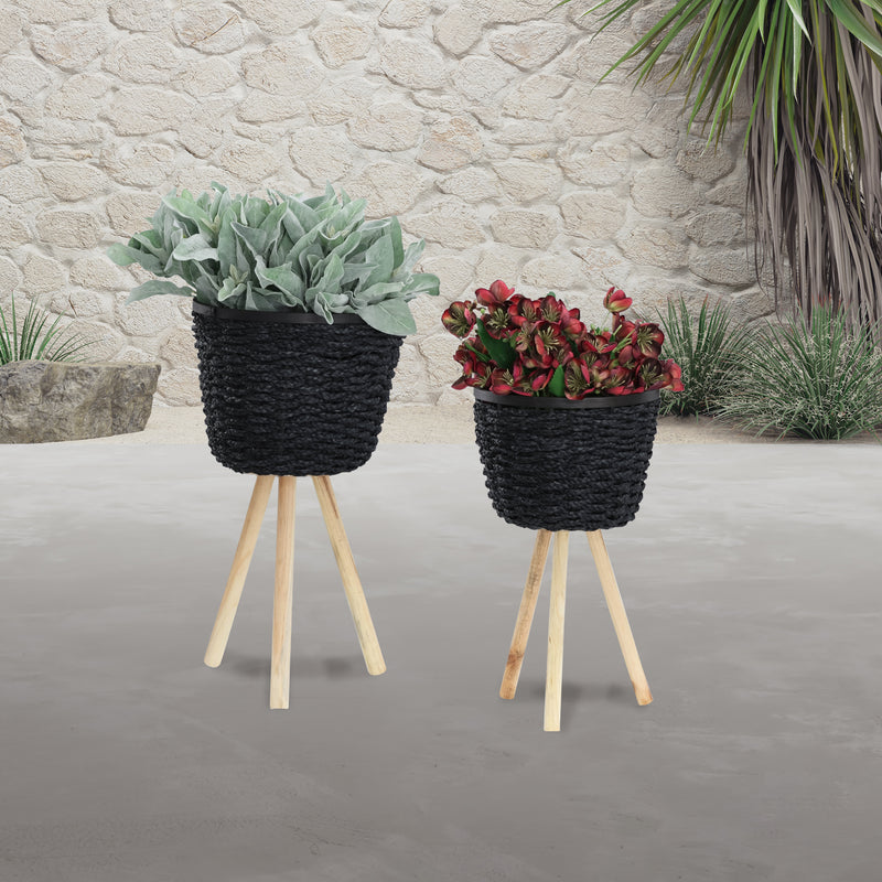 WOVEN, Set de 2 20/23"H PLANTERS W/ LEGS, BLACK KD