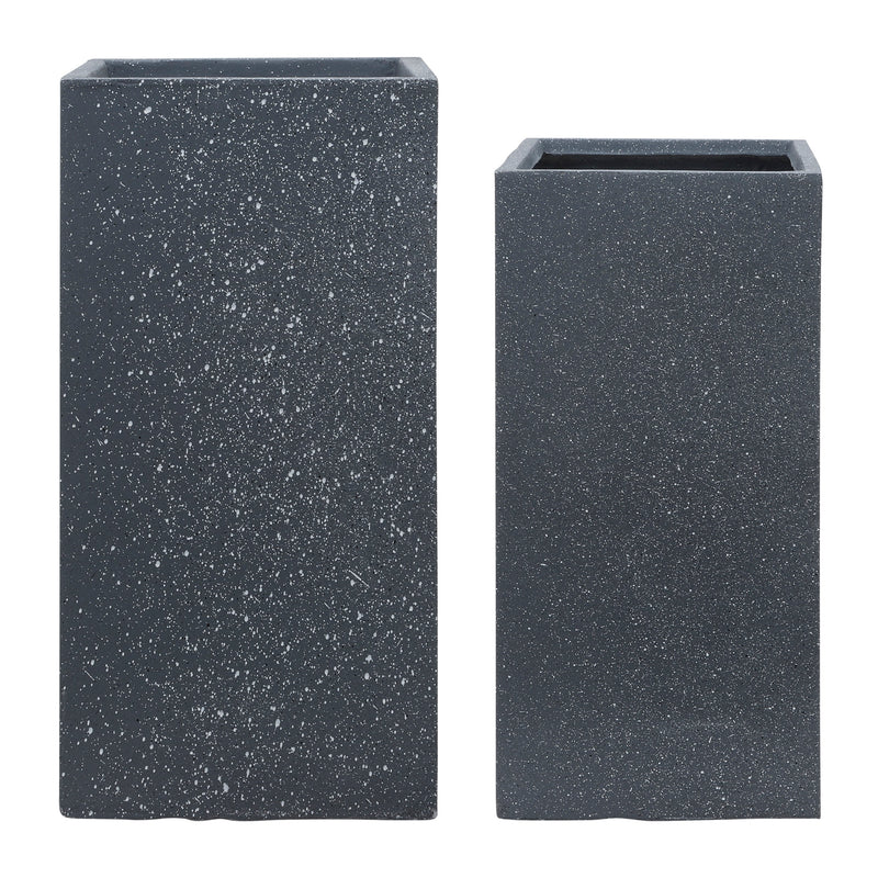 RESIN, Set de 2 11/13"D SQUARE NESTED PLANTERS, DK GRAY