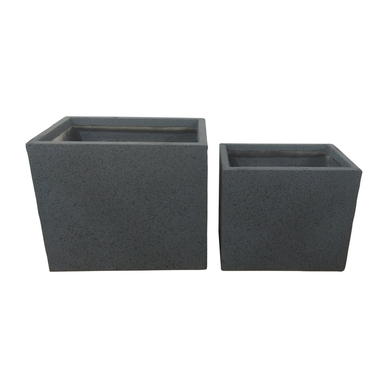 RESIN, Set de 2 16/20"D NESTED SQUARE PLANTERS, DK. GRA