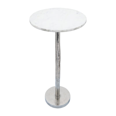 METAL, 24"H ROUND DRINK TABLE, SILVER/WHITE