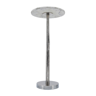 METAL, 24"H ROUND DRINK TABLE, SILVER/WHITE