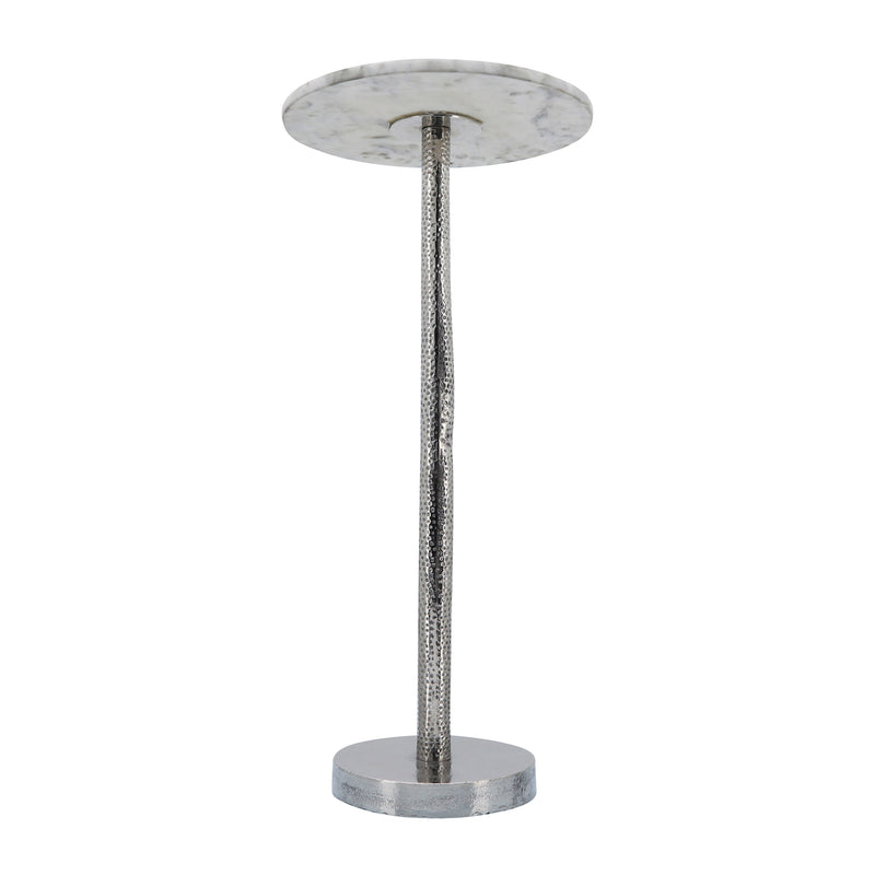 METAL, 24"H ROUND DRINK TABLE, SILVER/WHITE