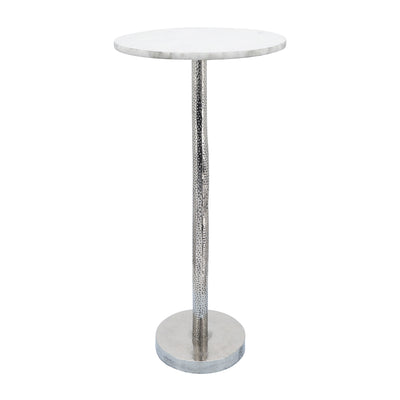 METAL, 24"H ROUND DRINK TABLE, SILVER/WHITE