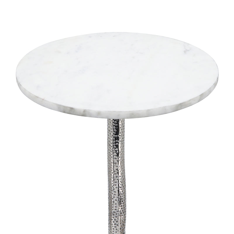 METAL, 24"H ROUND DRINK TABLE, SILVER/WHITE