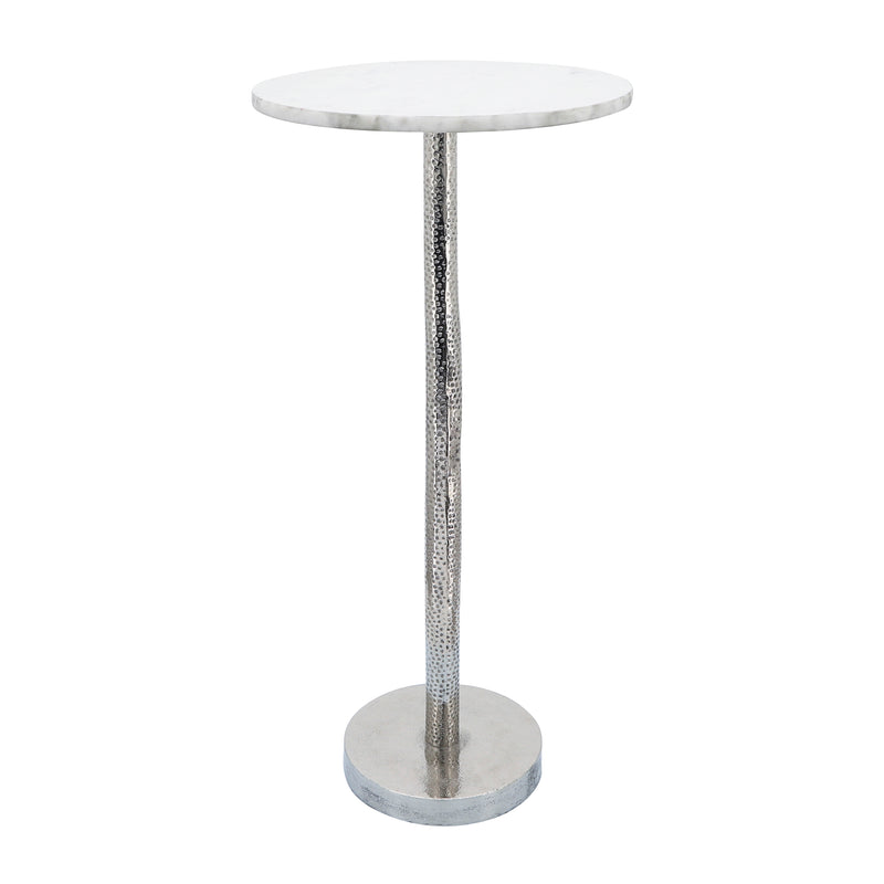 METAL, 24"H ROUND DRINK TABLE, SILVER/WHITE