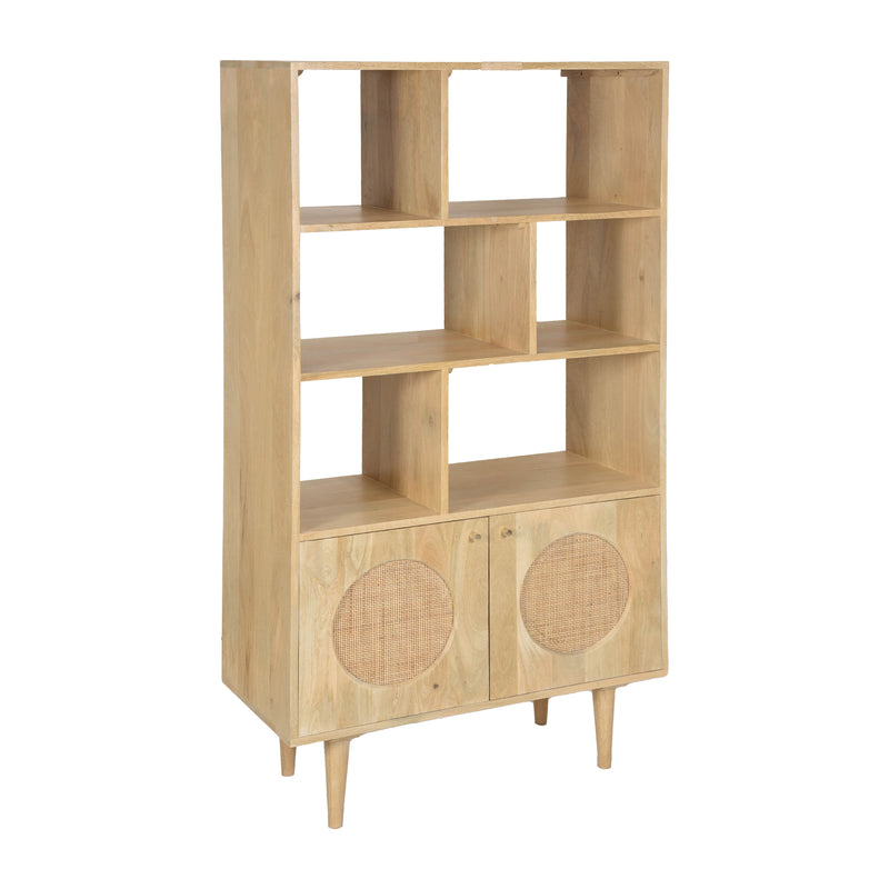 WOOD, 63"H MULTI SHELVES W/ BOTTOM CABINET, NAT KD