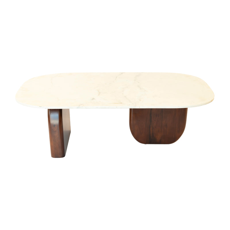 MARBLE / WOOD, 42DX31" OVAL CONSOLE TBL, WLNT/WHT KD