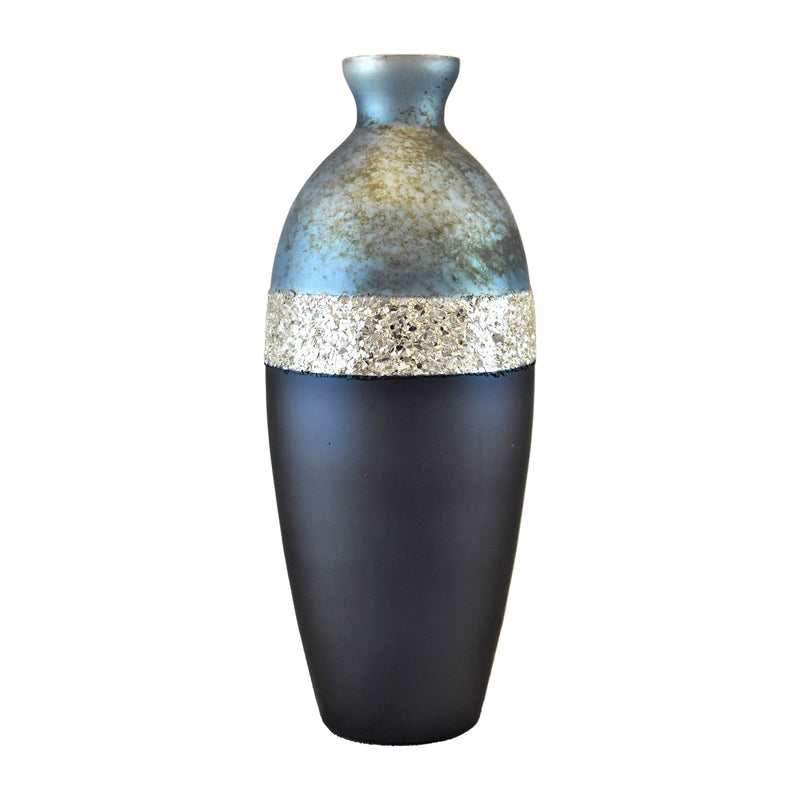 GLASS, 18" TRI-COLORED GLITTERED VASE, MULTI