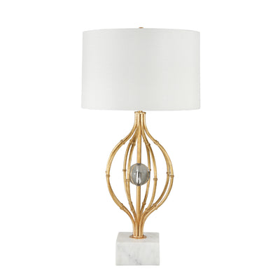 METAL 31" CAGE TABLE LAMP W/ CRYSTAL ORB, GOLD/WHI