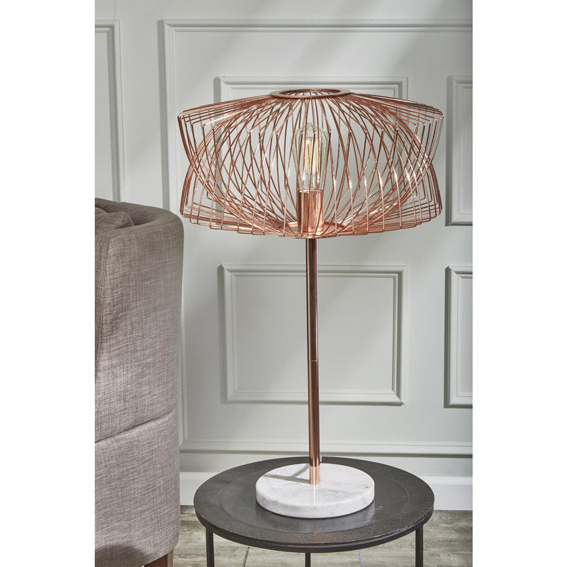 METAL 28" TABLE LAMP W/CAGE SHADE, ROSE GOLD