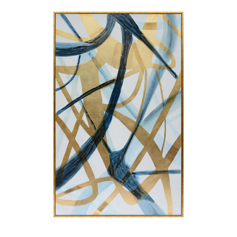 82X52, ABSTRACT HAND PAINTED OIL PAINTING, BLUE