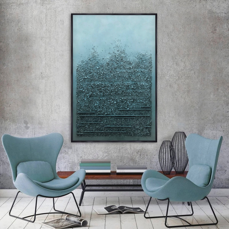 40X60 ABSTRACT HANDPAINTED CANVAS, TEAL/GRAY
