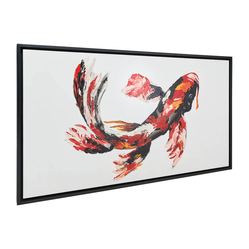 59X35, HAND PAINTED KOI FISH, RED/BLK