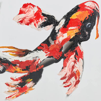 59X35, HAND PAINTED KOI FISH, RED/BLK