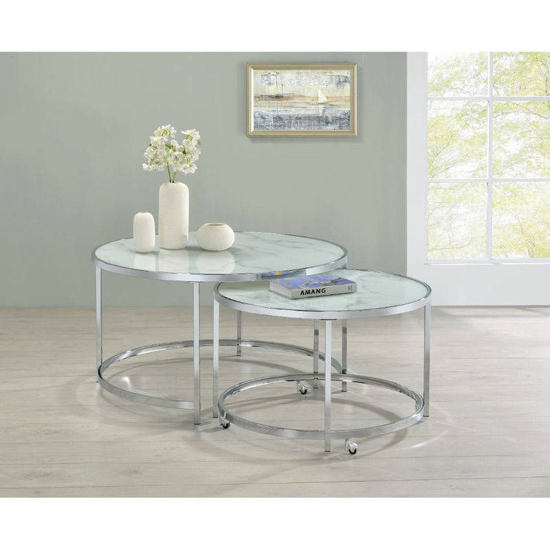 2-Piece Round Nesting Table White And Chrome