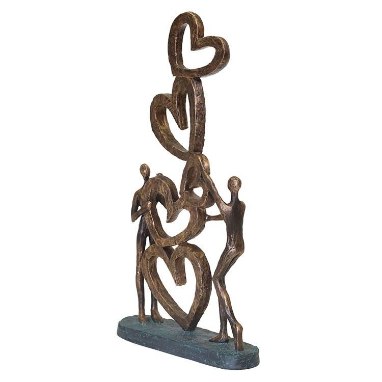 Sculpture Couple with Hearts 9 x 2.75 x 16.5 Inch Bronze Polyresin - Casa Muebles
