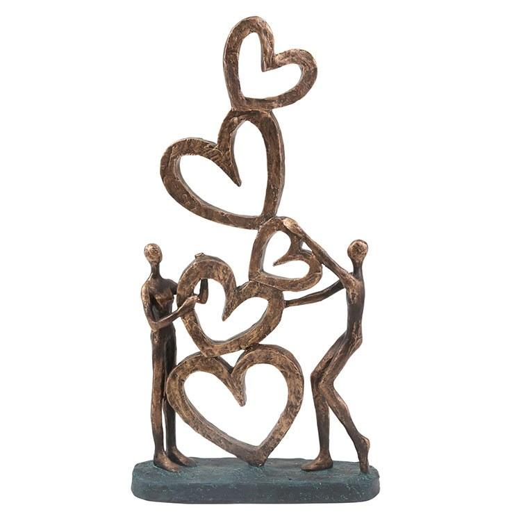 Sculpture Couple with Hearts 9 x 2.75 x 16.5 Inch Bronze Polyresin - Casa Muebles