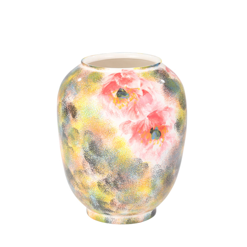 Painted Vase, Yellow & Pink 12.25" - Casa Muebles