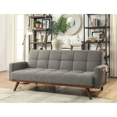 Nettie gray linen fabric sofa bed in mid-century modern style
