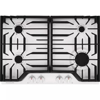 30 Inch Gas Cooktop with 4 Sealed Burners, Continuous Grates, Spill Safe® Cooktop, Dishwasher-Safe Burners Caps, Frigidaire® Fit Promise, Simmer Burner, Power Burner, and ADA Compliant: White